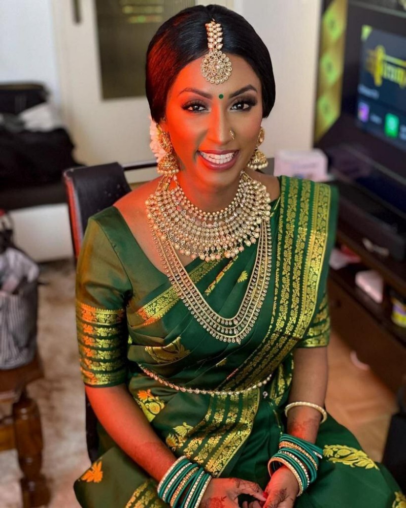 Bride in outlet green saree