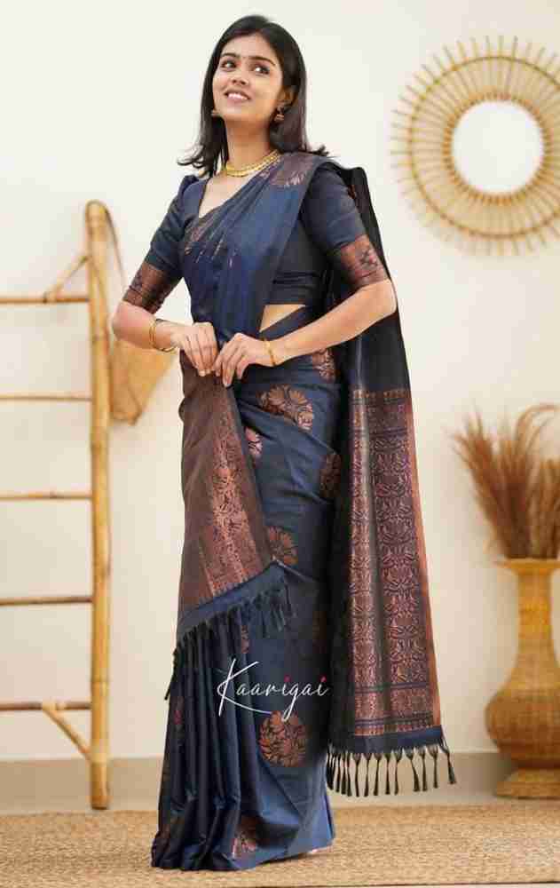 Buy Revika Woven Kanjivaram Pure Silk Blue Sarees Online @ Best