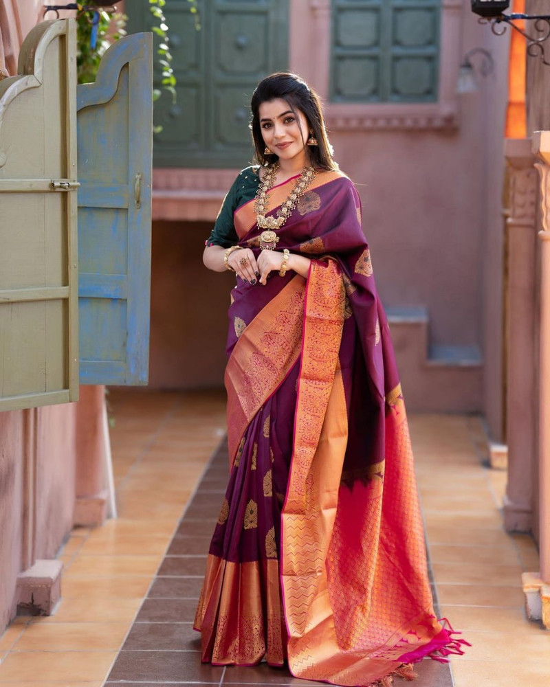 Buy REDVANTIS Applique Self Design Kanjivaram Cotton Silk Maroon Sarees Online Best Price In India Flipkart