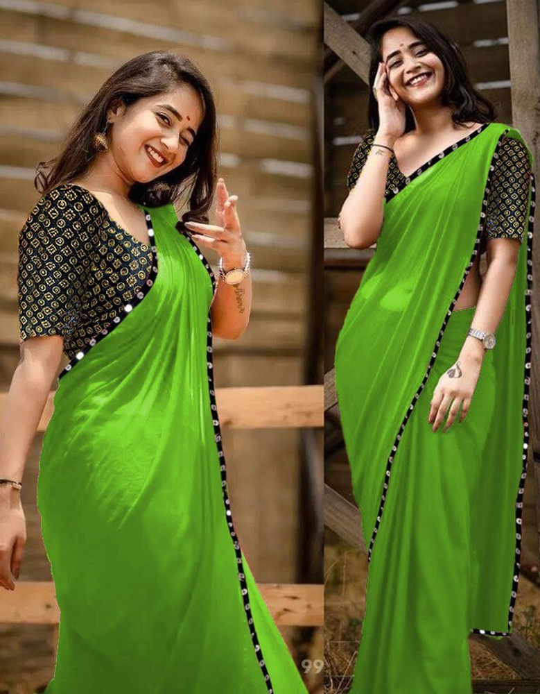 Plain saree with designer blouse flipkart hot sale