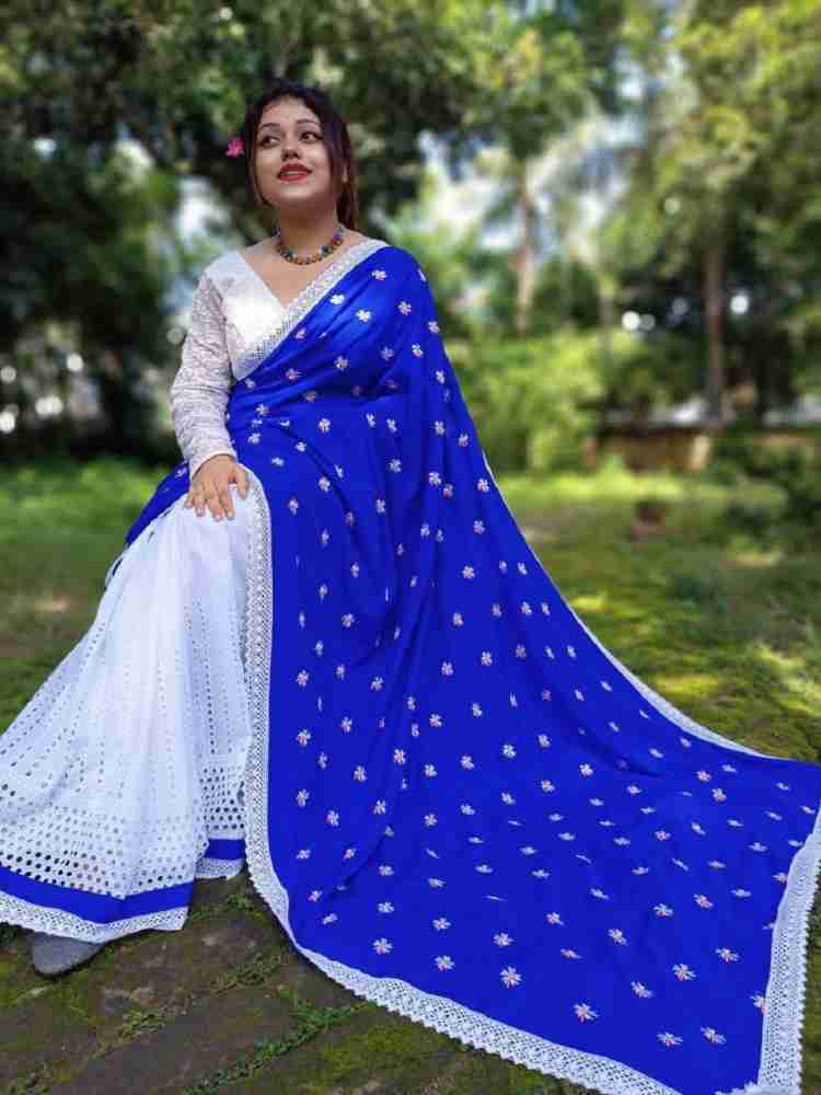 Baby Blue Woven Lucknowi Chikankari Cotton Silk Saree