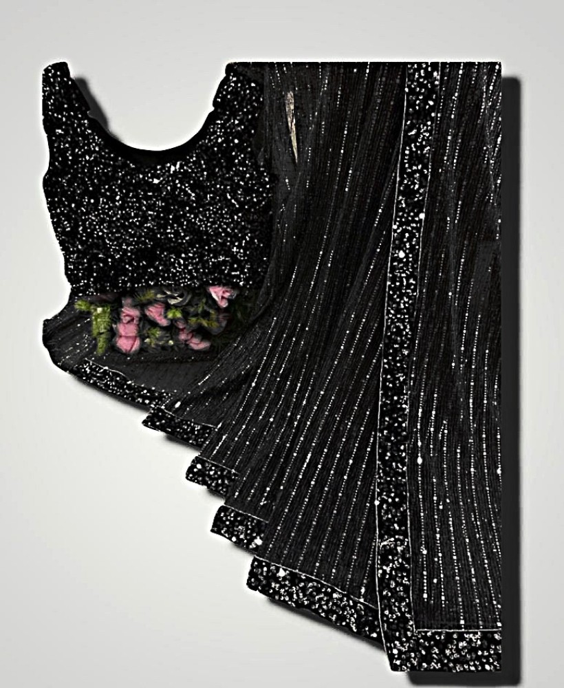Buy SROLY Embroidered Bollywood Net Black Sarees Online @ Best