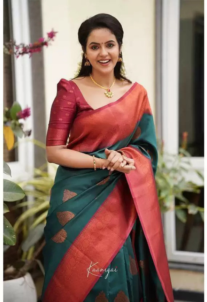 Plain raw silk saree with designer blouse cheap