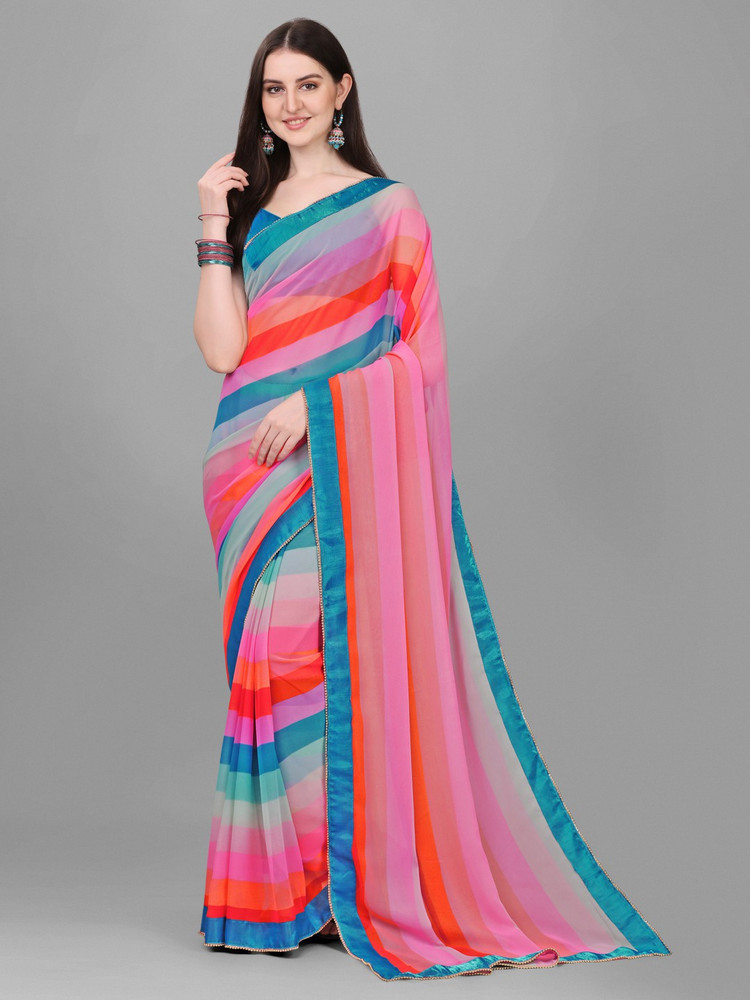 Kalapushpi Striped Bollywood Georgette Chiffon Saree