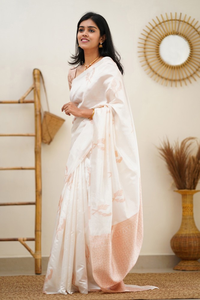 Soft Off White Kanjivaram Silk Saree – Panaash Saree
