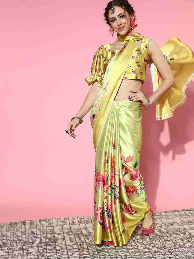 Yellow Crepe Silk Bollywood Plain Saree WJ104933