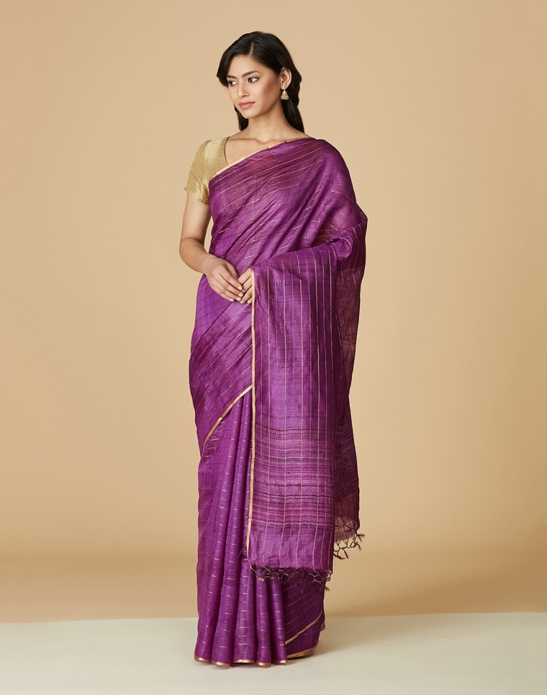 Buy Fabindia Striped Daily Wear Pure Silk Purple Sarees Online @ Best Price  In India