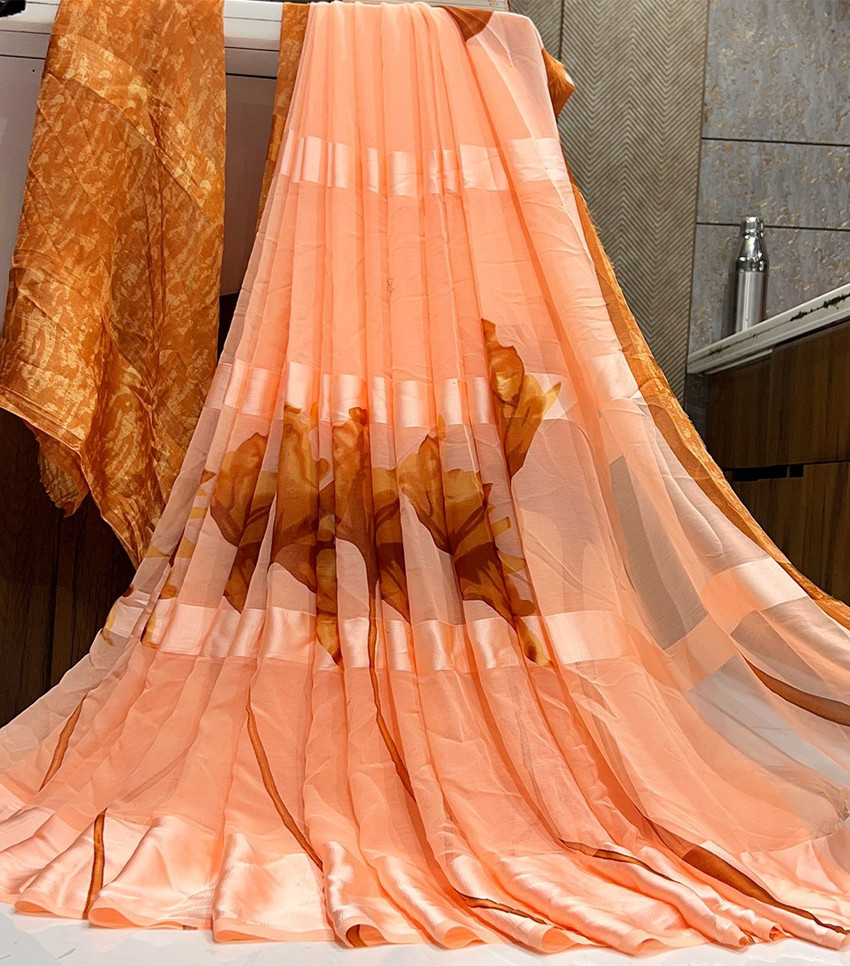 Buy Fancy Fab Self Design Arani Pattu Chiffon Georgette Orange Sarees Online Best Price In India Flipkart
