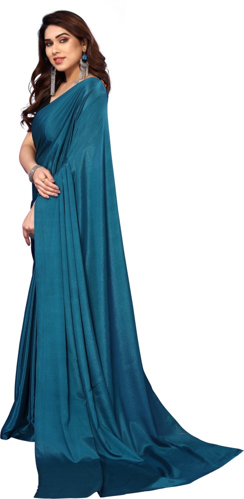 Buy FABFLICK Solid/Plain Bollywood Silk Blend Dark Blue Sarees Online @ Best  Price In India