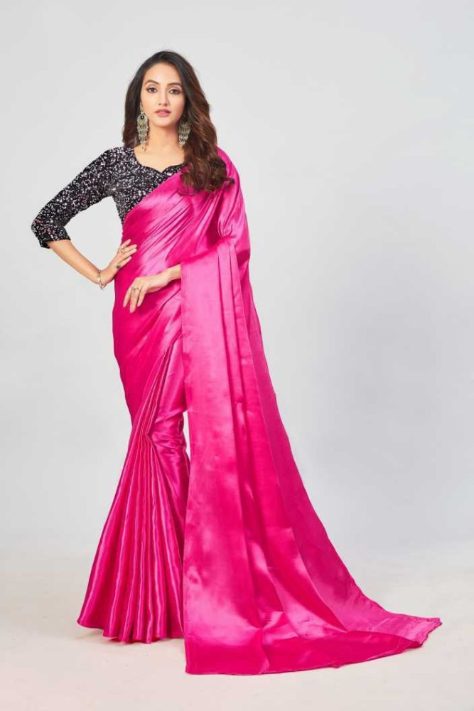 Buy LookNbook art Solid/Plain Bollywood Satin Pink Sarees Online @ Best  Price In India