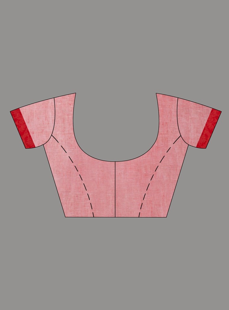Rose Pink Pure Linen Saree with Stripes & Plain Blouse – Faburra