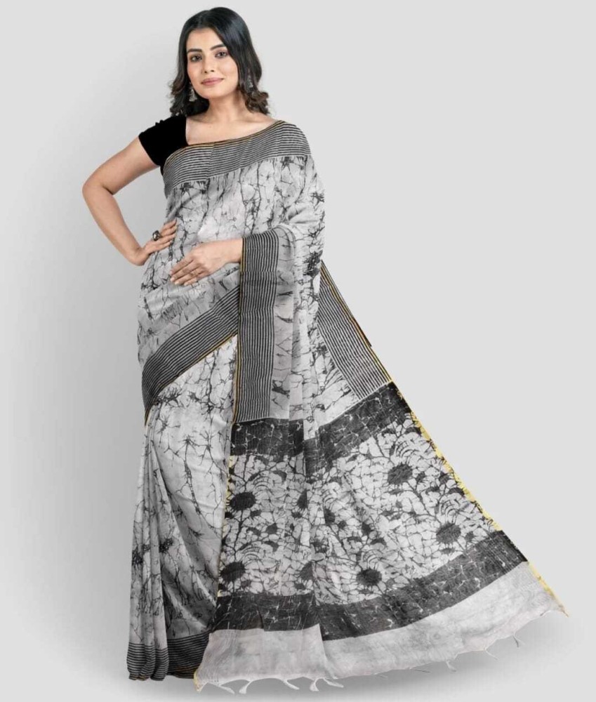 Buy Shrutisareeghar Digital Print Handloom Cotton Silk White Sarees Online Best Price In India Flipkart