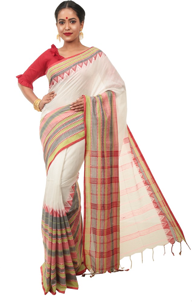 Buy Martliner Woven Handloom Pure Cotton Red, White, Black Sarees