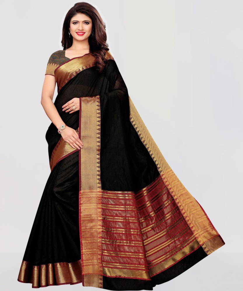 Black saree with shop golden border flipkart