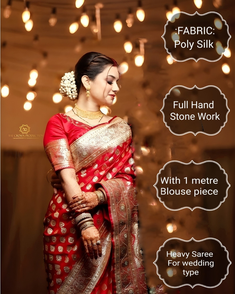 Buy Sijileen Woven Self Design Embellished Banarasi Silk Blend Red Sarees Online Best Price In India Flipkart