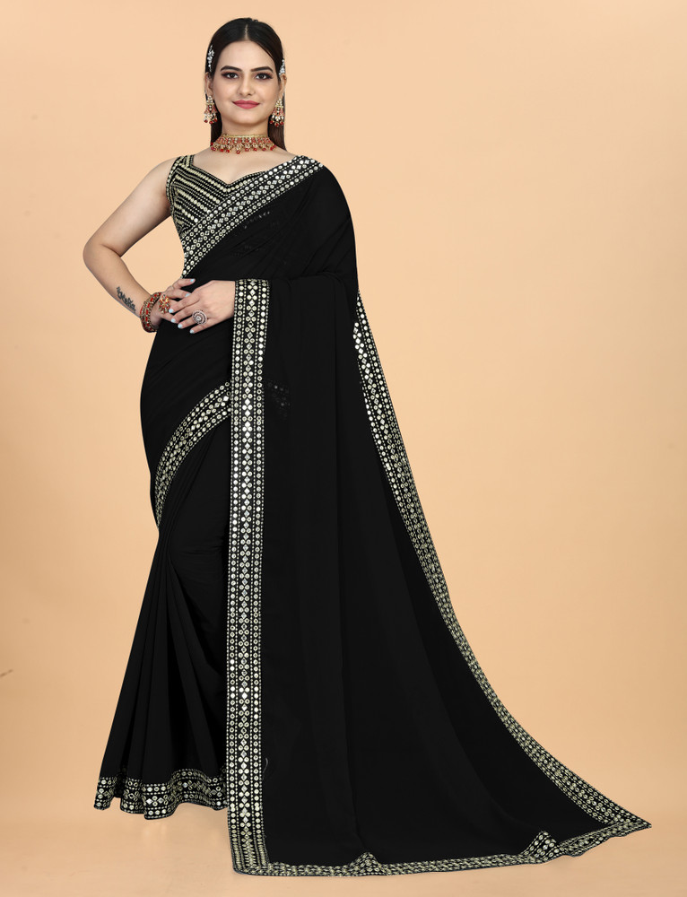 Buy RUDRIKA Embroidered Bollywood Art Silk Black Sarees Online
