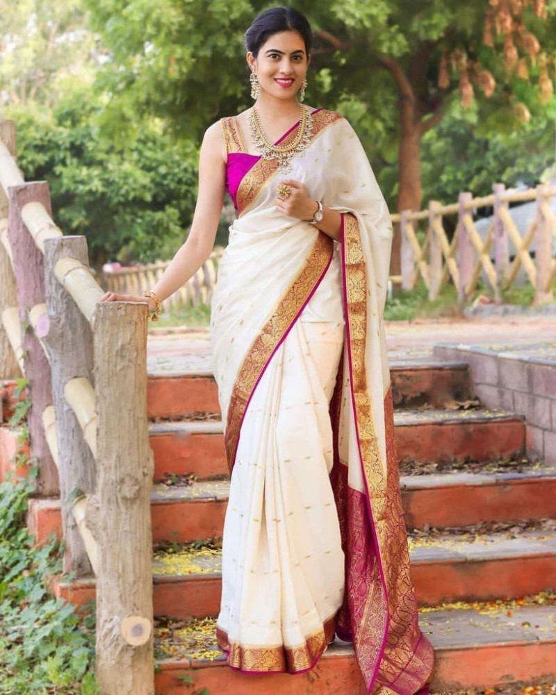 Off white and top gold saree