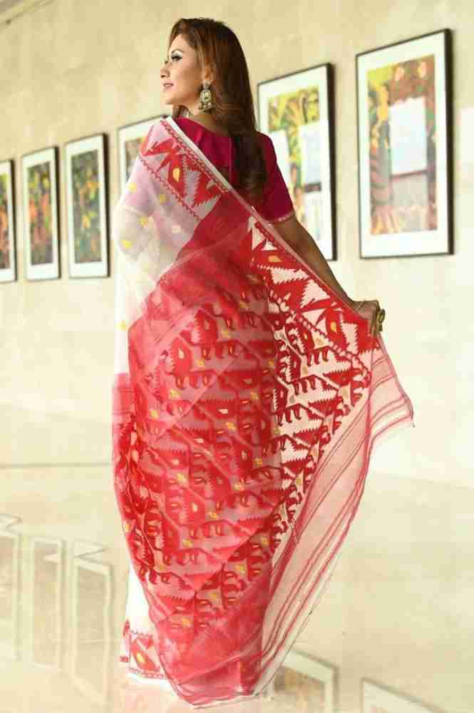Buy KRIYANSH Woven, Printed, Applique, Embellished Bollywood Cotton Linen  White Sarees Online @ Best Price In India