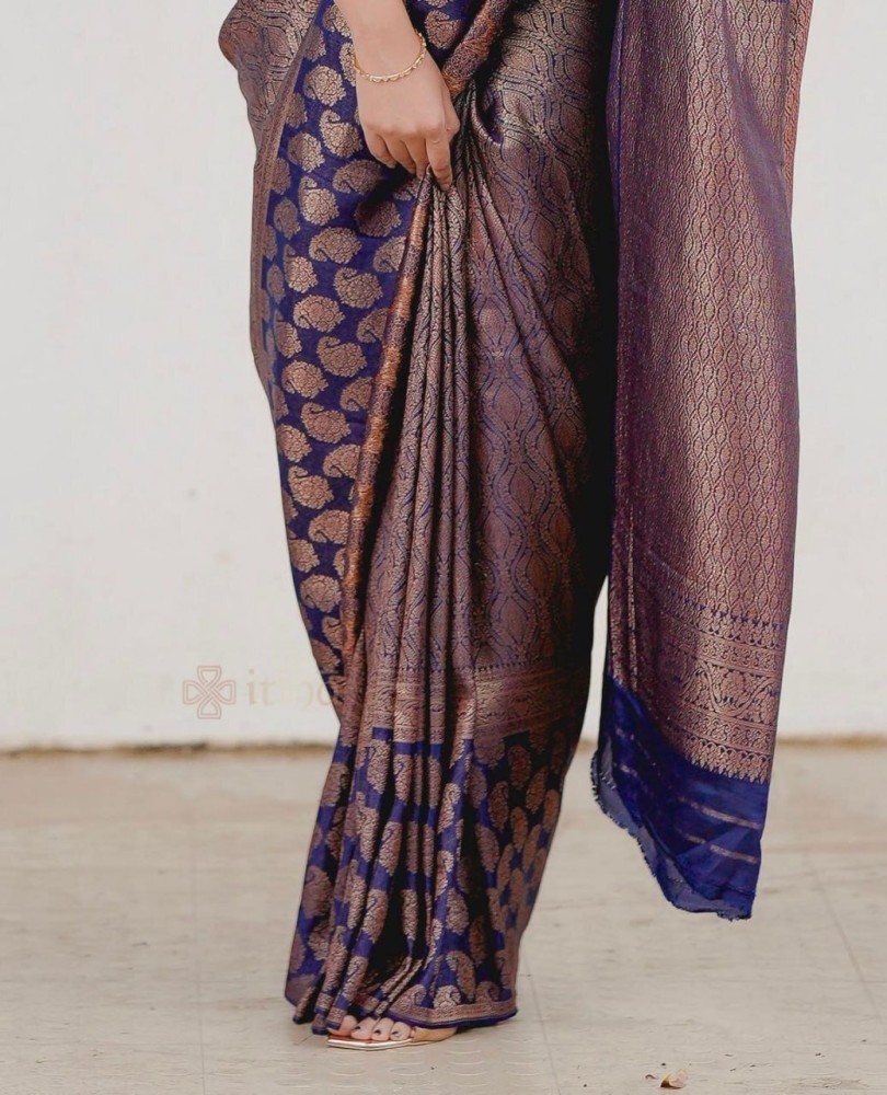 Buy Fospy Women Blue Silk Blend, Pure Woven Casual Regular Banarasi Saree  With Unstitched Blouse Piece Online at Best Prices in India - JioMart.