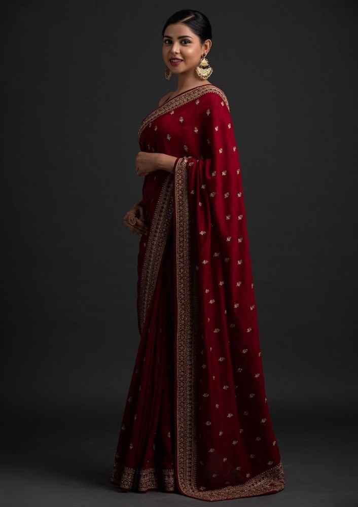 Buy AADRIM Embellished Bollywood Silk Blend Red Sarees Online @ Best Price  In India