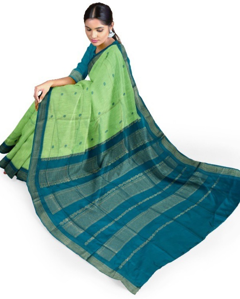 SAMVITA Blue Kalyani Cotton Silk Gadwal Saree For Women's Wedding