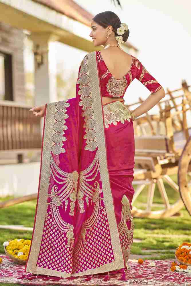 Dark pink wedding on sale saree