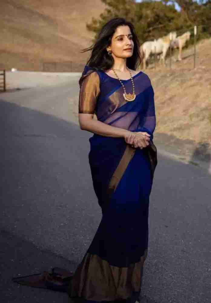 Chiffon navy hotsell blue saree