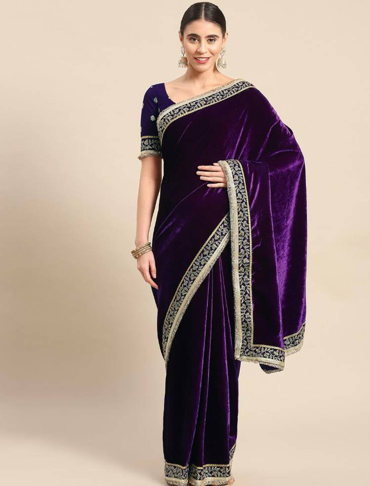 Buy swaroop tex Embroidered Bollywood Velvet Purple Sarees Online