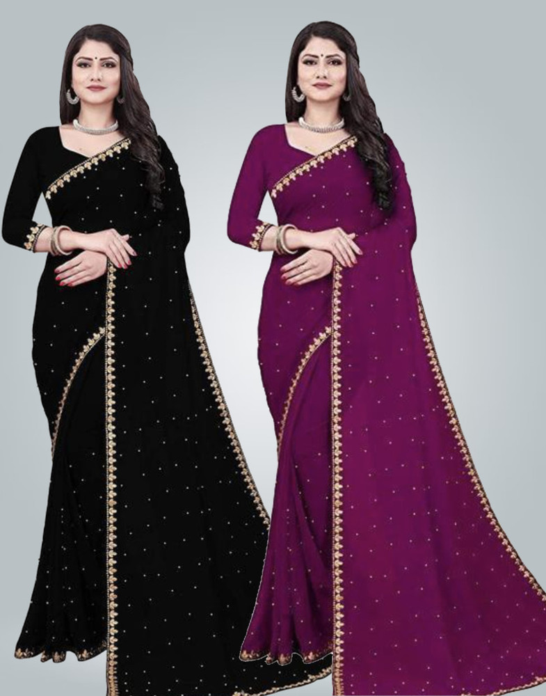 Buy Abhilipsa Solid Plain Bollywood Lycra Blend Black Purple Sarees Online Best Price In India Flipkart