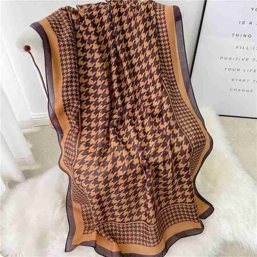 Buy HOUNDSTOOTH-PRINT WOOLEN BROWN WOVEN SCARF for Women Online in India