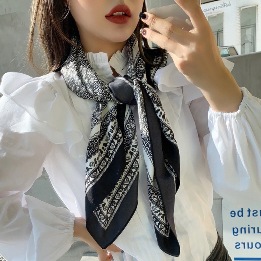 Printed silk scarf - Black - Ladies