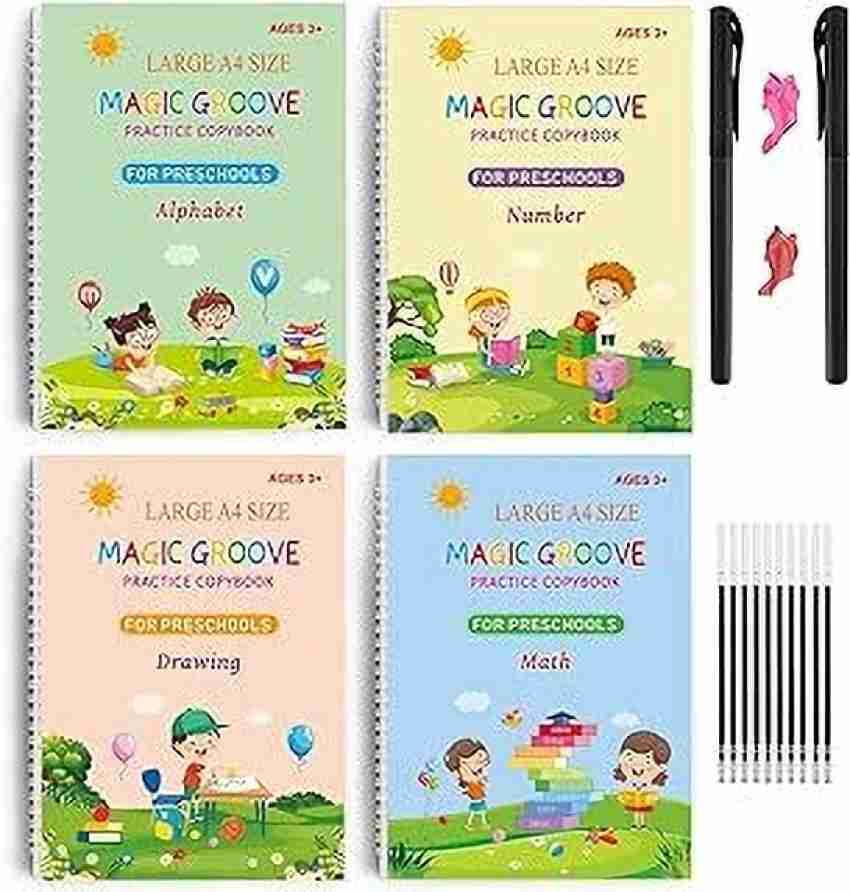 Upgraded Large Size Reusable Magic Practice Copybook for Kids,Handwriting  Practice for Kids, Writing Practice Book (Four Books with Pen)