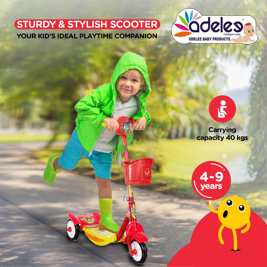 ODELEE SpaceX Deluxe 3 Wheel Metal Folding Scooter for Kids Horn