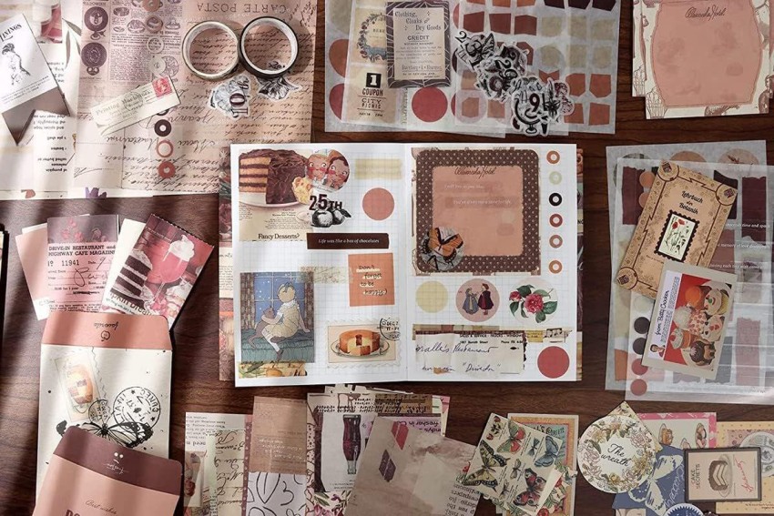 SANCORP 346pc Vintage Aesthetic Scrapbook Kit with Antique Papers