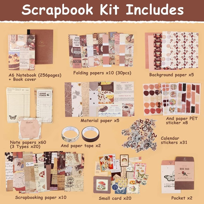 SANCORP 346pc Vintage Aesthetic Scrapbook Kit with Antique Papers,  Stickers, WashiTape. Theme, Scrapbook Kit Price in India - Buy SANCORP  346pc Vintage Aesthetic Scrapbook Kit with Antique Papers, Stickers,  WashiTape. Theme, Scrapbook