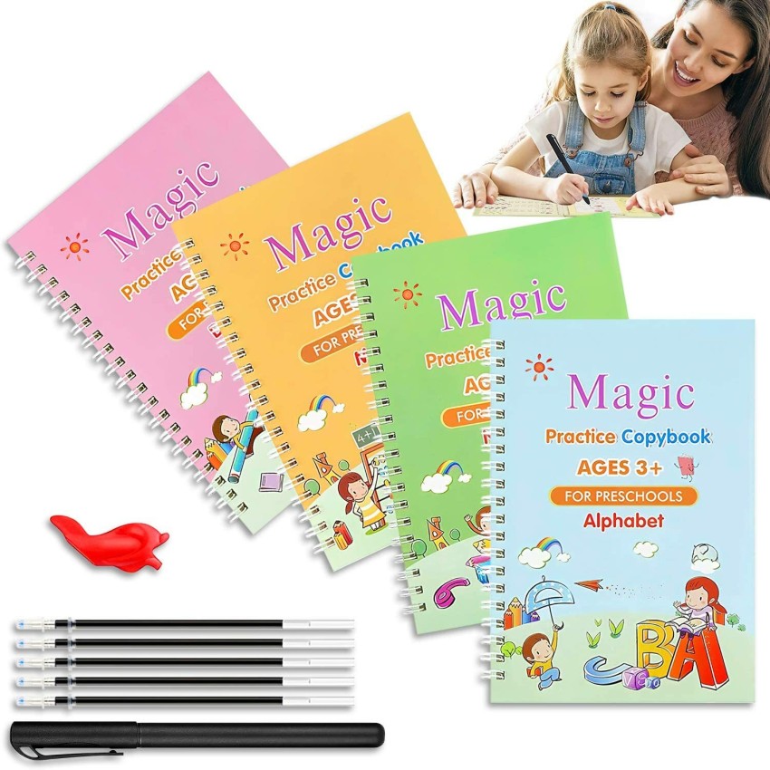  4 Pack Grooved Handwriting Books for Kids Magic