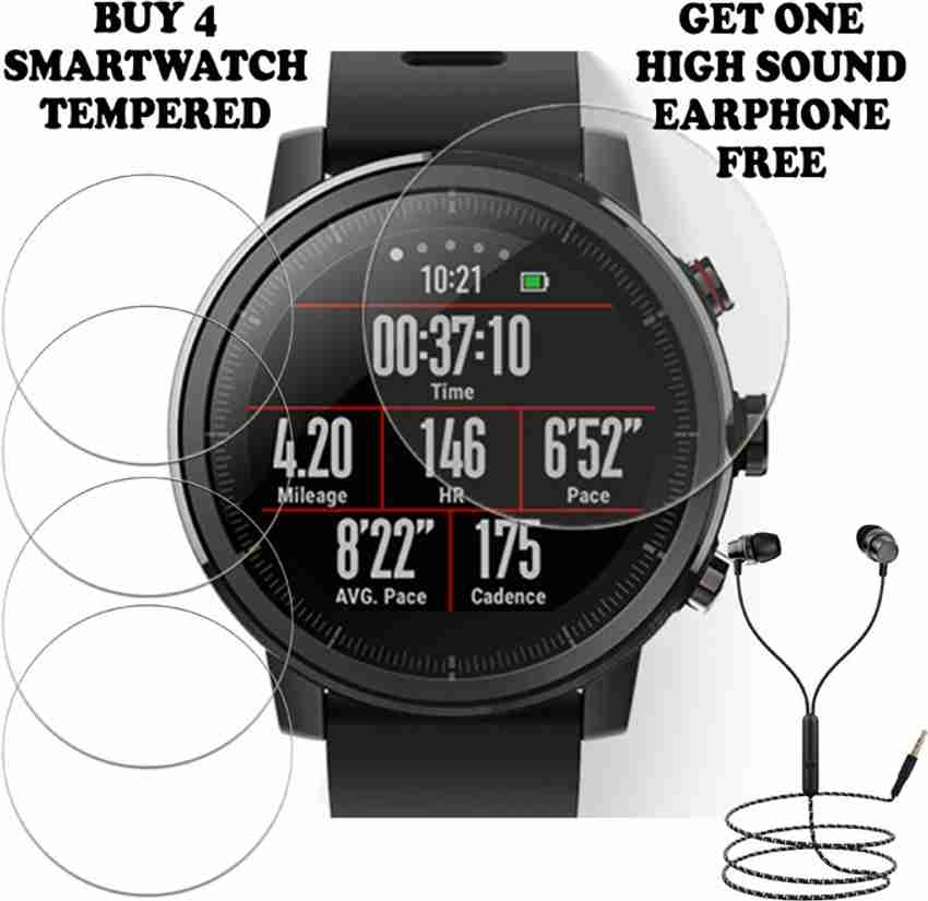 SOMTONE Tempered Glass Guard for AMAZFIT STRATOS PLUS SMART WATCH PACK 4 BUY AND GET ONE EARPHONE FREE SOMTONE Flipkart