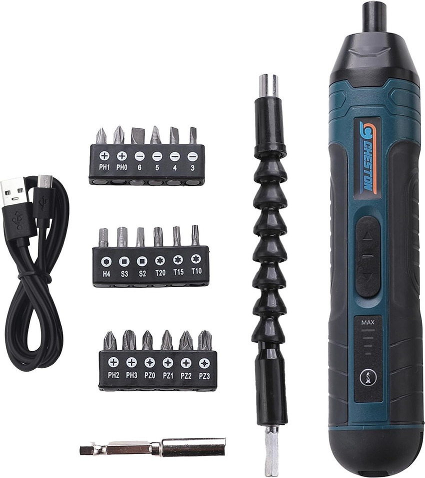CHESTON Cordless Screwdriver Machine with 20 Bits Battery Powered 1500 MAH LED Light Standard Screwdriver Set Price in India Buy CHESTON Cordless Screwdriver Machine with 20 Bits Battery