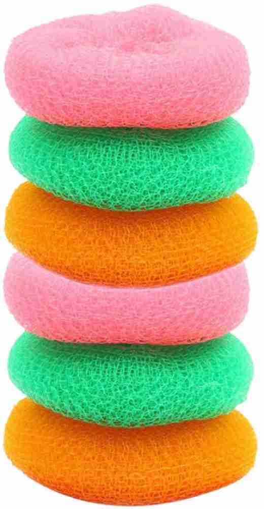 RAINBOW Plastic Scrubber Round Nylon Scrubbers (Pack of 6) Scrub