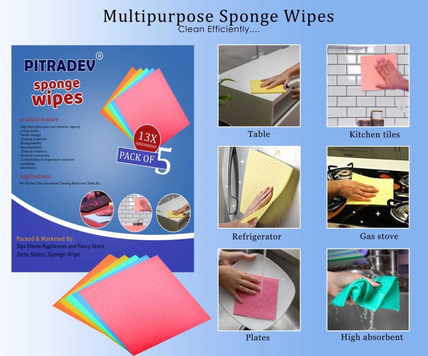 Sponge and Scrub Sponge wipe for Multi-Use Kitchen Cleaning Sponge Wipes,  Multicolor (Medium, Pack of 3)