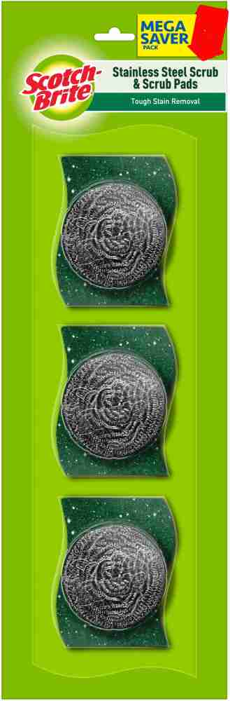 Scotch-Brite® Combo pack, Stainless Steel 1 ea/Pack + Scrub Pads 2 ea/Pack,  15 gm steel, 7.5 cm x 7.5 cm scrub pads