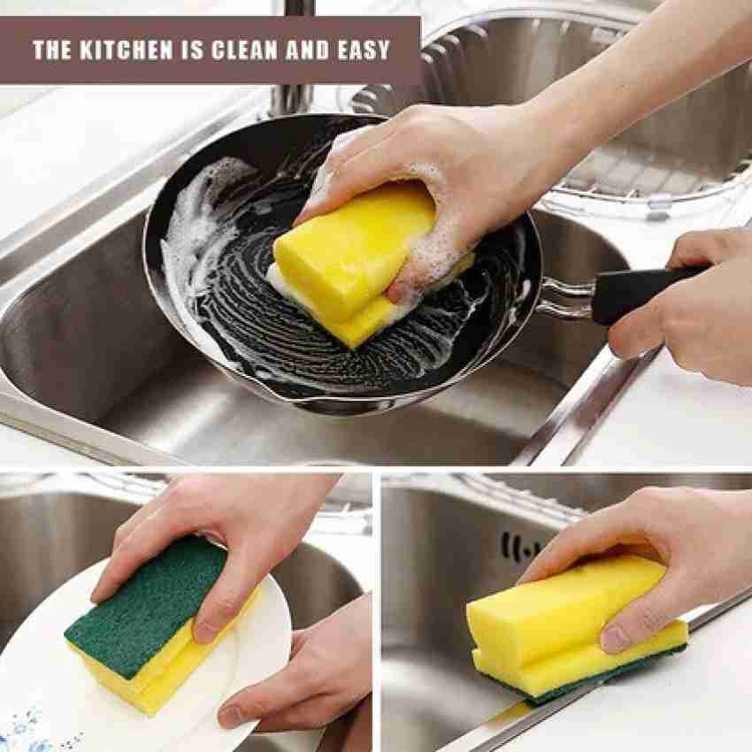 20 Count Cleaning Scrub Sponges for Kitchen, Dishes, Bathroom, Car Wash, One Scouring Scrubbing One Absorbent Side, Abrasive Scrubber Sponge Dish Pads