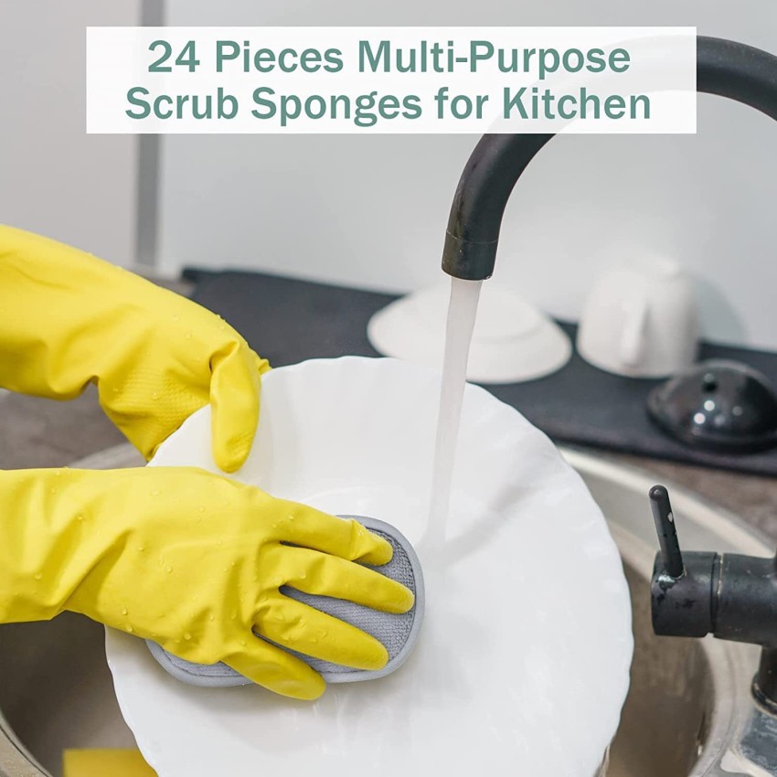 5PCS Scrub Sponges for Dishes Non-Scratch Microfiber Sponge Non Stick Pot  Cleaning Sponges Kitchen Tools