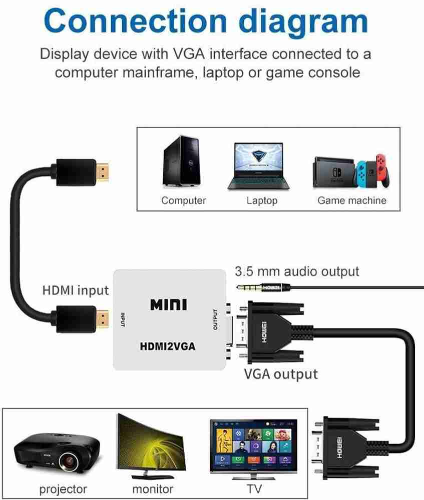 Tobo Mini HDMI to VGA Converter with Audio HDMI2VGA 1080P Adapter Connector for PC Laptop to HDTV Projector HDMI 2 VGA Converter Media Streaming Device Tobo Flipkart