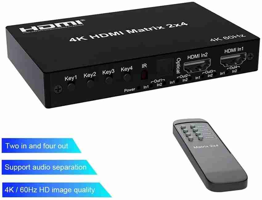 RuhZa 2X4 HDMI Matrix Switch 2in4 Out Matrix HDMI Video Switcher