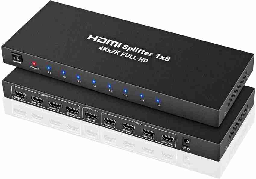 Microware HDMI Splitter 1X8, 1 in 8 Out HDMI Port, Supports 3D 4Kx 2K Full  HD 1080P, Compatible for TV, Monitor, LED, Projector (Not a Switch) (Black)