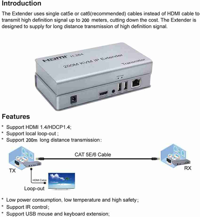 microware 200M HDMI KVM Extender Over Ethernet via Single cat6 7