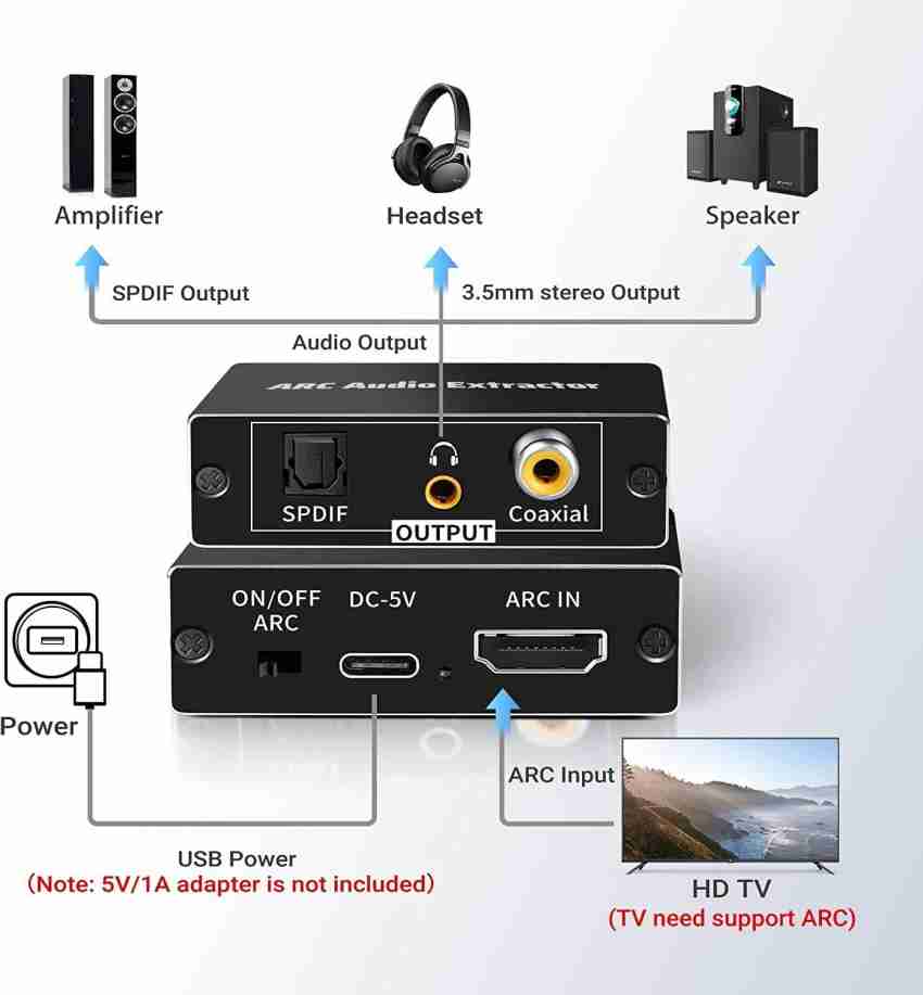 HDMI ARC Audio Extractor 192KHz, HDMI ARC Adapter with 3.5mm Audio and L/R  Stereo Audio for HDTV Soundbar Speaker Amplifier