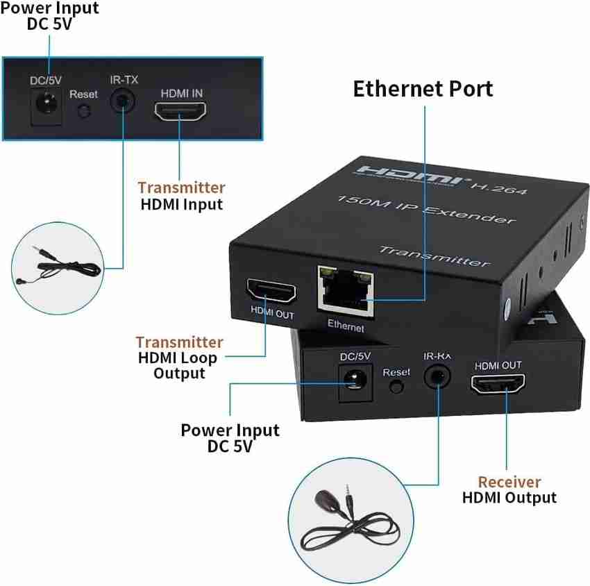 microware 150m HDMI IR Extender over IP Cat5e Cat6 by Rj45 HDMI H
