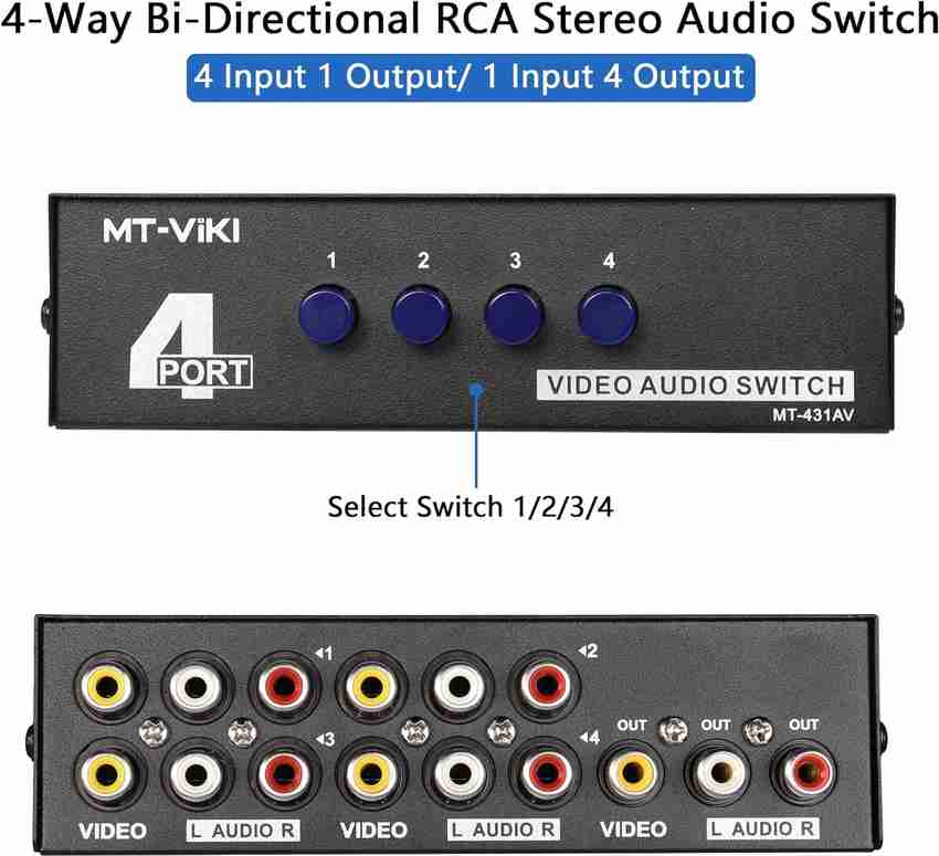 Etzin 4-Way AV Switch RCA Switcher 4 in 1 video audio L/R Audio 